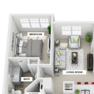 3d 1 bedroom floor plan | Greenwood Plaza Apartments in Centennial, CO